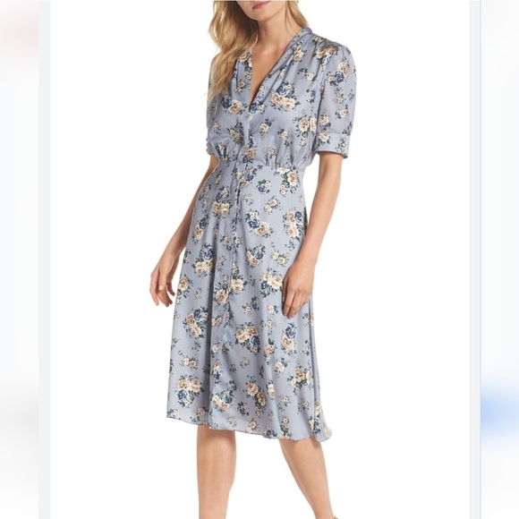 Gal Meets Glam Dresses & Skirts - Gal Meets Glam 2 Gemma Dress Blue Floral Button Front 40s Style Retro Cottage